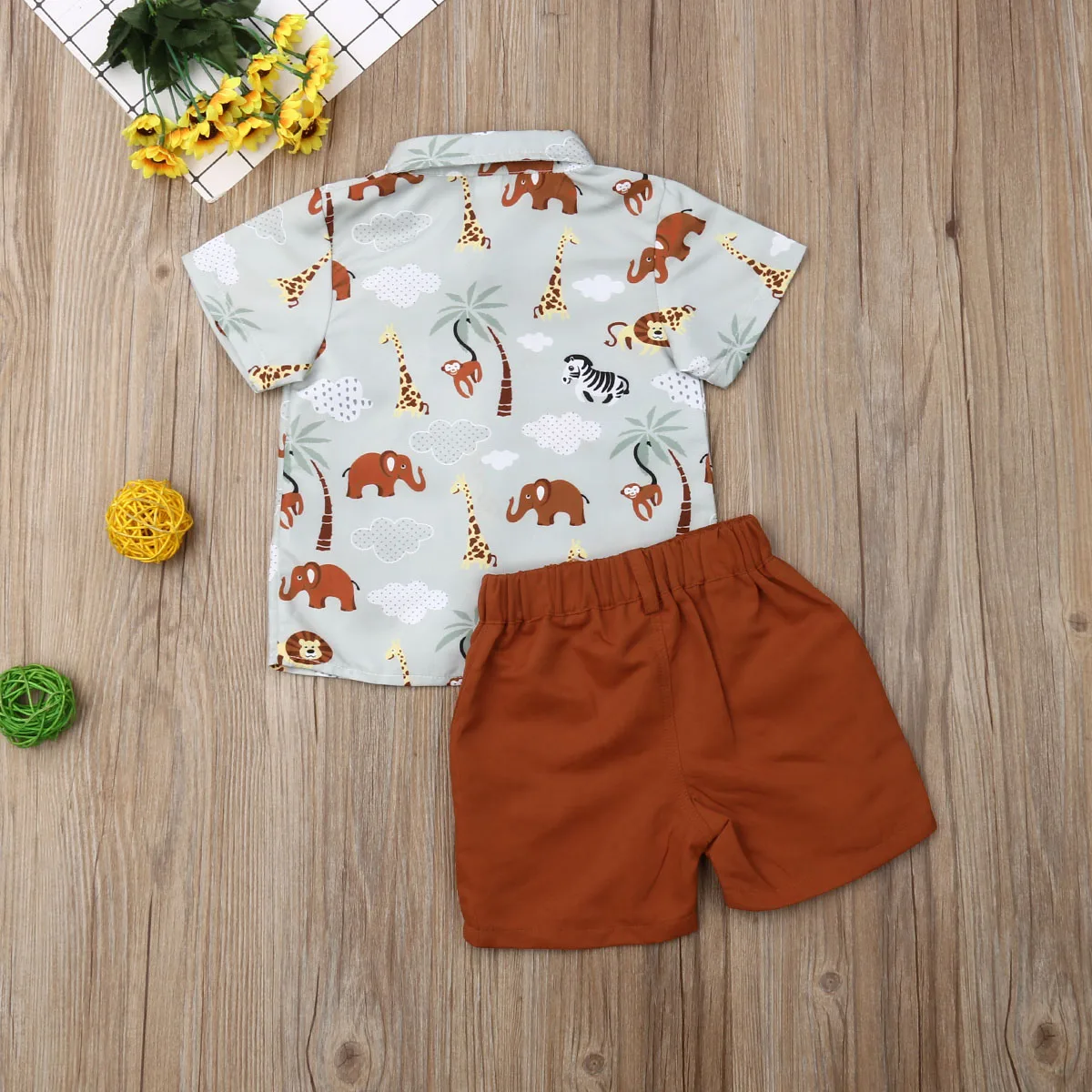 Pudcoco 1-6Y Summer Baby Boys 3Pcs Clothes Sets Fashion Infant Animal Print Shirts Top Solid Brown Shorts Children\'s Sets