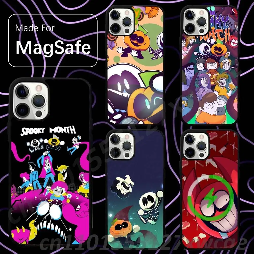 Чехол S-Spooky M-Month для беспроводного зарядного устройства MagSafe для iPhone 15, 16, 17, 13, 14, 11, 12, Pro, Max, Plus, E, Air, Mini, защитный.