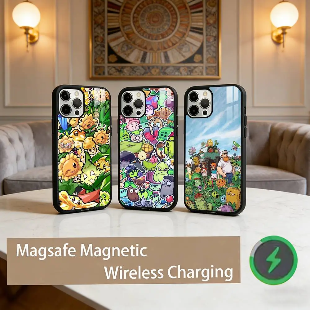 

P-Plants Zombies Game Phone Case For iPhone17,16,15,14,13,12,11 Plus,Pro Max Magnetic For Magsafe Wireless Charging