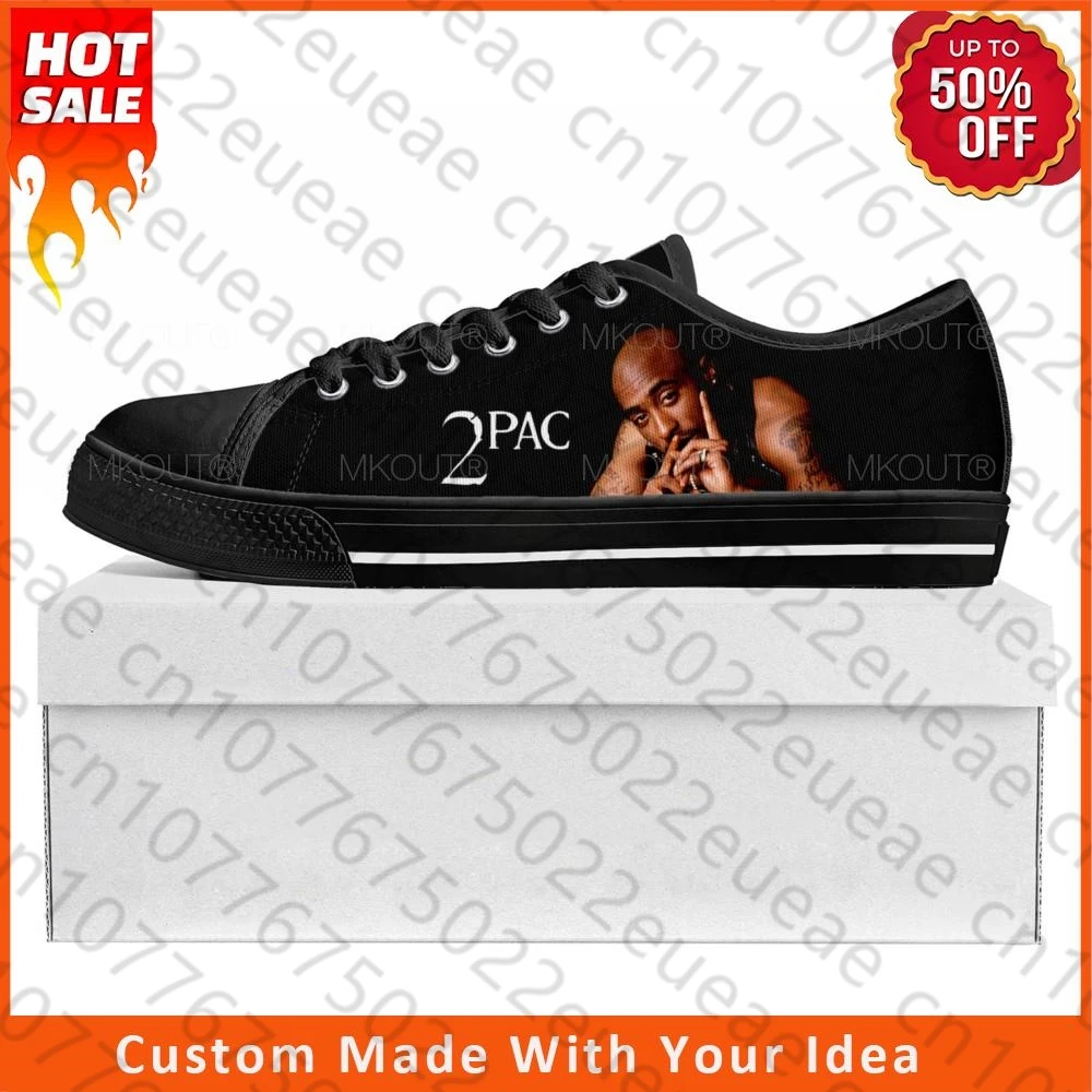 

Кроссовки мужские/женские парусиновые, низкие кеды в стиле хип-хоп, унисекс, обувь для пар, под заказ, Tupac Pop, черные