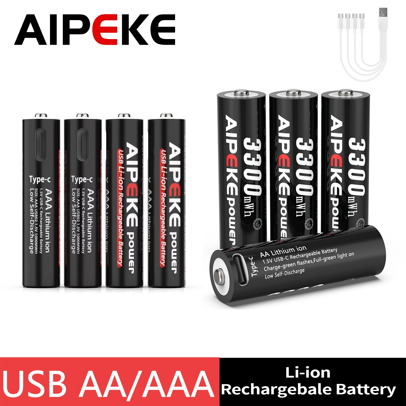 Batterie au lithium piles rechargeables Aa et Aaa 3300mWh piles rechargeables USB AA + piles rechargeables triple aaa 1.5V