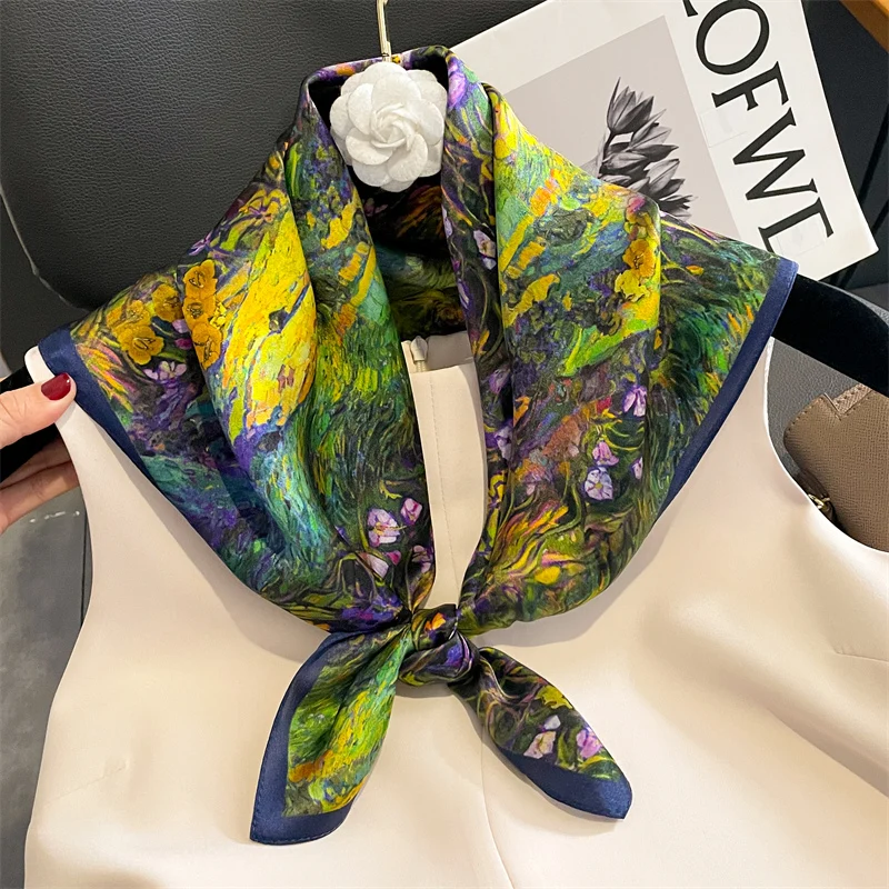 Design Shawl Ladies Neck Tie Luxury Brand Neckerchief Wrist Wrap 100% Real Silk Square Scarf Women Hair Ribbon Headband Bandana