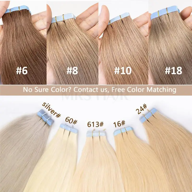 MRS HAIR Tape in Human Extensions Blonde Tape in Hair Skin Weft Hair Extensions 4x0.8cm On For Fine Hair 40-50G 20pcs/pack