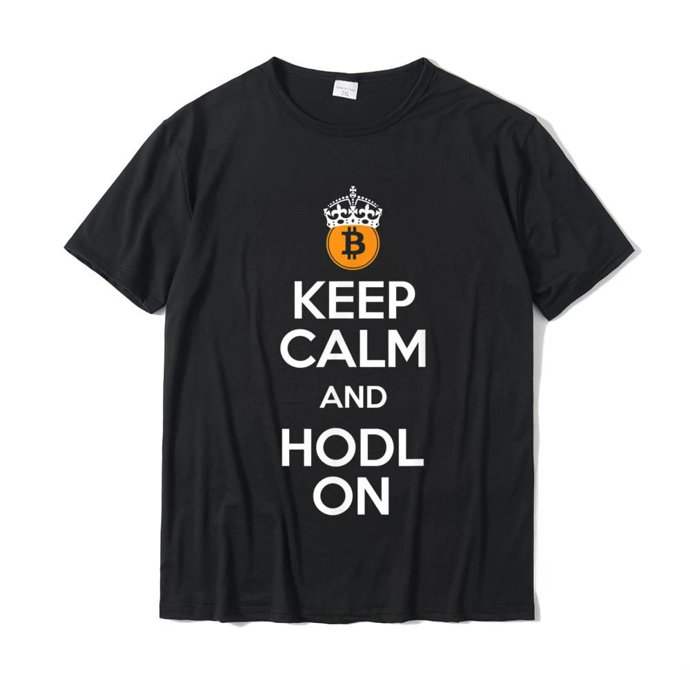 Fitted Men T Shirts Simple Style Tops Shirts Cotton Printed  Keep Calm And Hodl On Funny Vintage Bitcoin Crypto Design T-Shirt