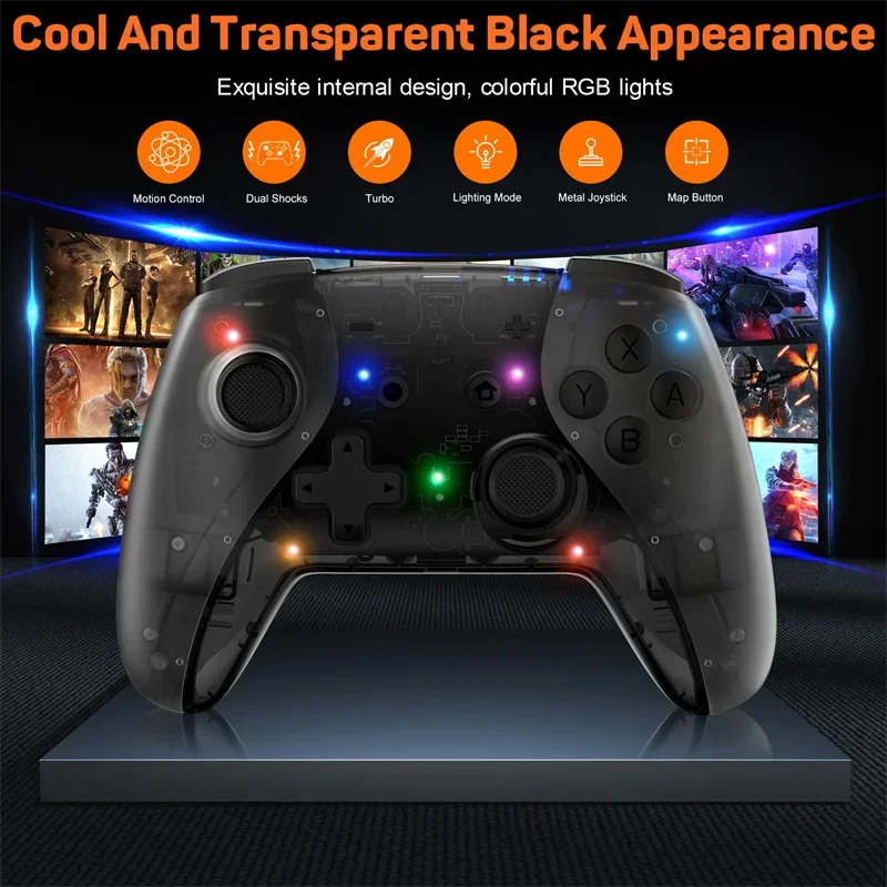 

2025 new KS36 Translucent Black Joypad Wireless With Wake up 6axis Dual motor Turbo for Nintendo Switch/ Oled Gaming Controller