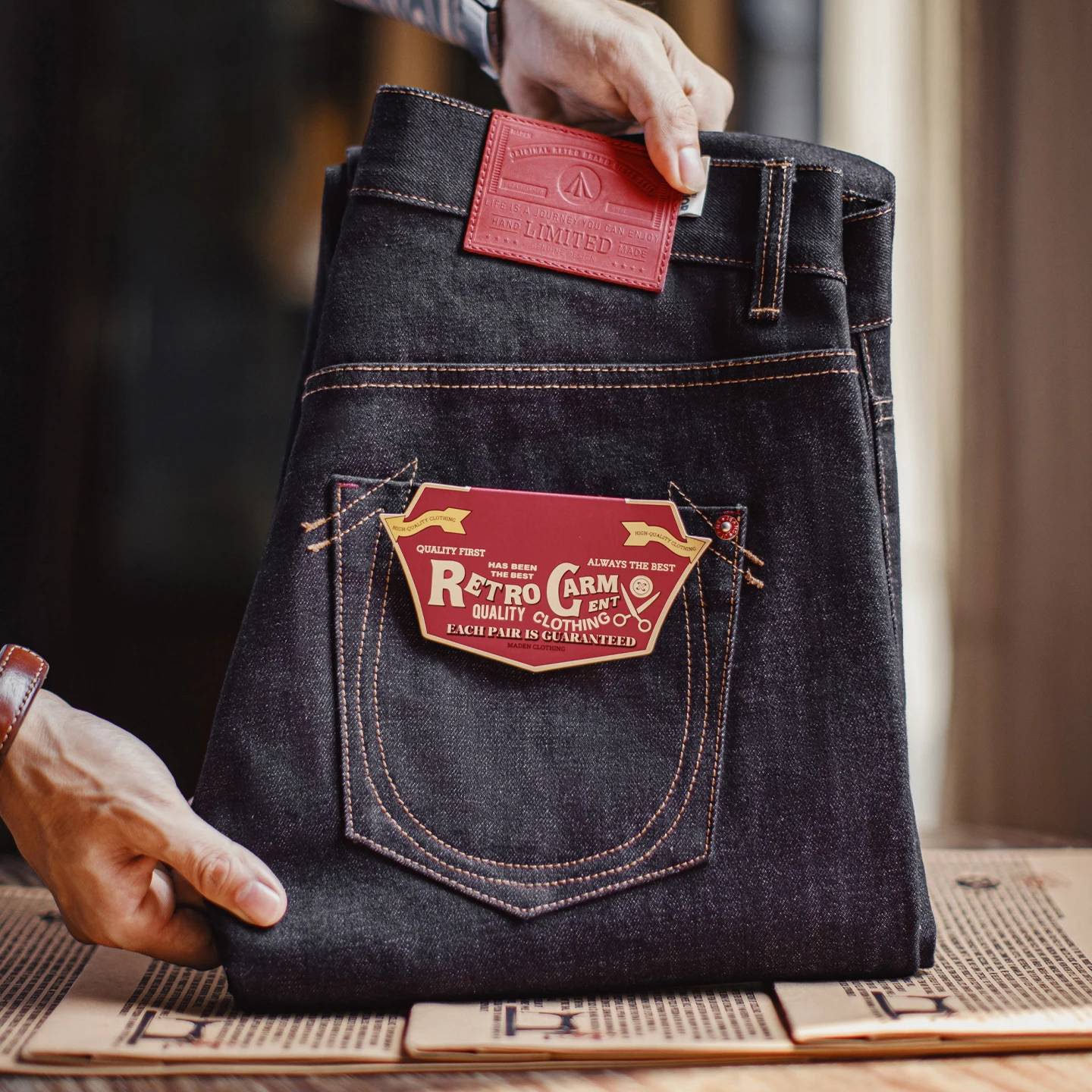 Męskie jeansy Maden Men's Vintage 10.9oz Selvedge Raw Denim Indigo o prostym kroju, zapinane na zamek, codzienne spodnie na jesień i zimę.