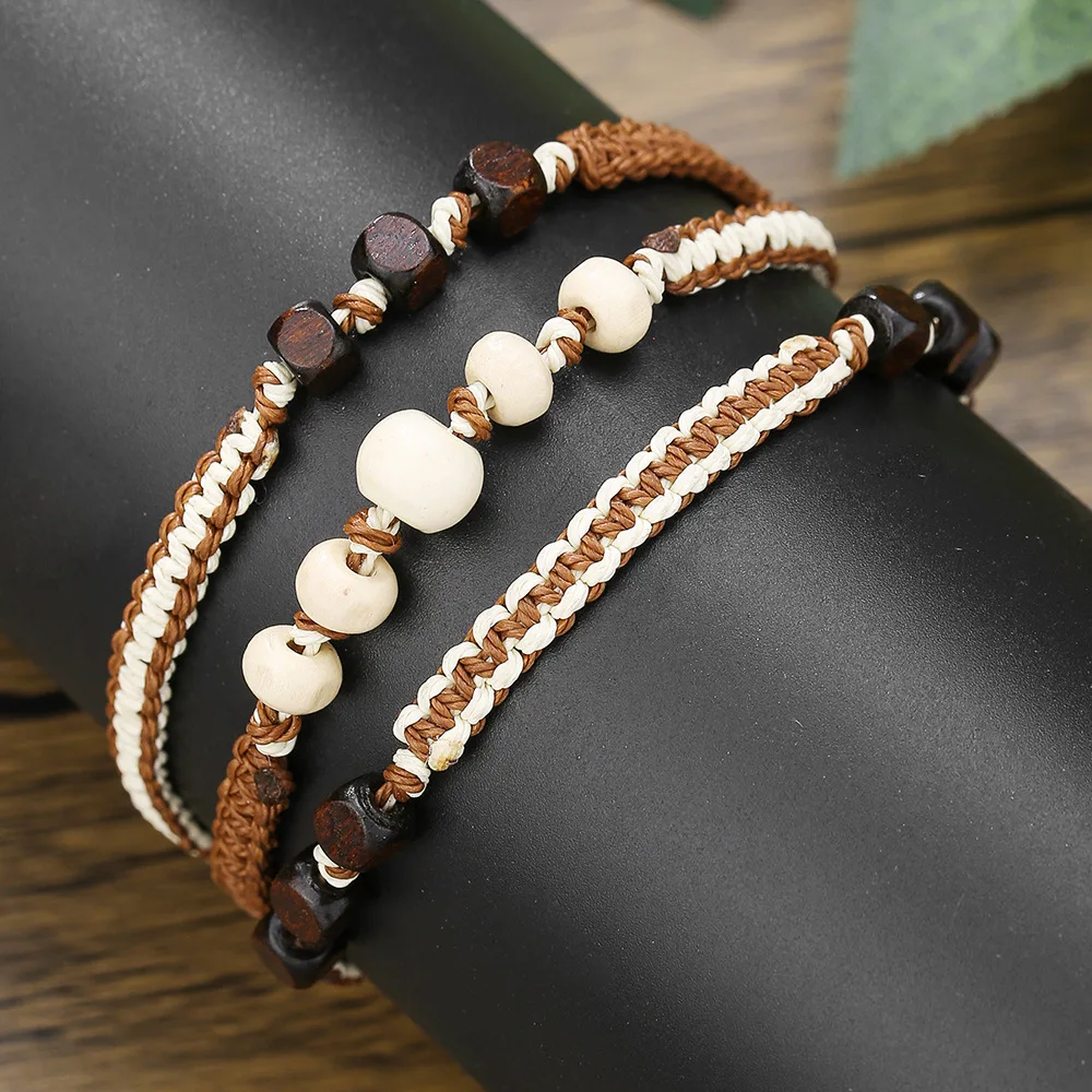 Vintage Einsträngiges Geflochtenes Wickelarmband, Böhmisches Mehrlagiges Holzperlen-Armband für Männer, Modeschmuck-Accessoire – Detail 5