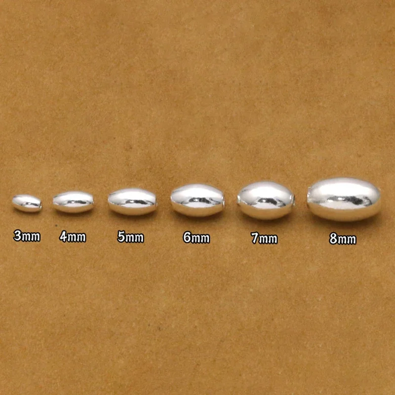 925 Sterling Silver Jewelry 3-8mm Loose Olive Beads Rice Beads DIY Bracelet Making Accessories Wholesale