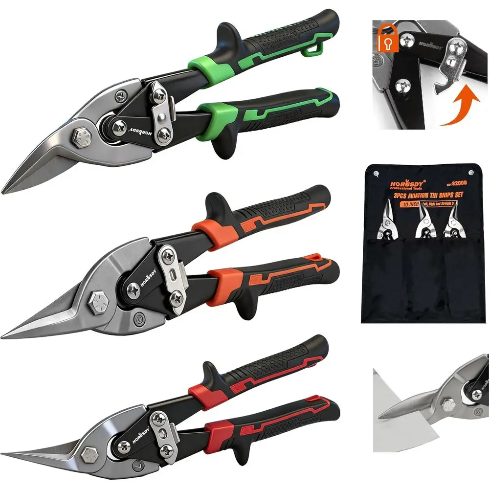 

Набор из 3 авиационных ножниц для жести, 10 дюймов, прямые, левосторонние, правосторонние, из хромованадиевой стали