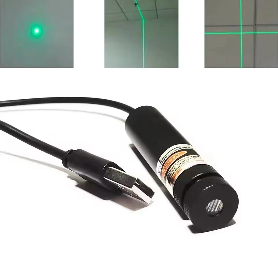 10/50/100/200mW Green Dot/Line/Cross 520nm Focusable Laser Module USB Woodworking Positioning