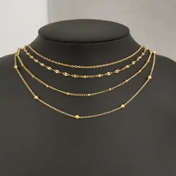 Slim Chain Stainless Steel Necklace for Women Men Base Choker Lip Beads Clasp 40cm+5cm Gold Silver Color PVD DIY Wholesale