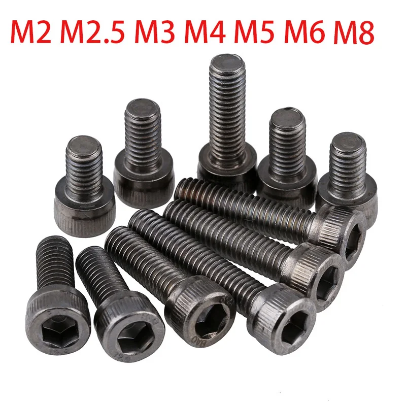 5/10/20pcs Grade 12.9 Hexagon Socket Cap Head Screws M2 to M8 Black Alloy Steel Cylinder Head Screw Bolts Length 3mm-50mm