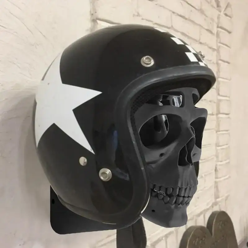 

3D Skull Helmet Display Rack Motorcycle Resin Helmets Holder Skull Horror Helmet Wall Mounted Hanger for Halloween Decoration