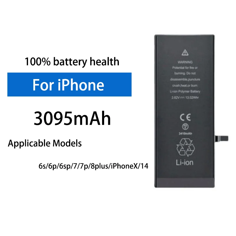 

3095mAh Rechargeable Lithium Ion Battery For iPhone 6 6S 6Plus 6SPlus 7 7Plus 8 X 14 Extra Capacity Battery