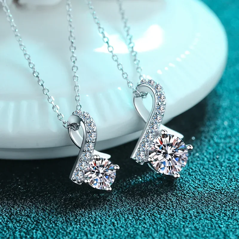 Fish Tail Diamond Pendant 0.5ct/1ct Moissanite Platinum PT950 Necklace for Women Jewelry Delicate Filigree Work Anniversary Gift