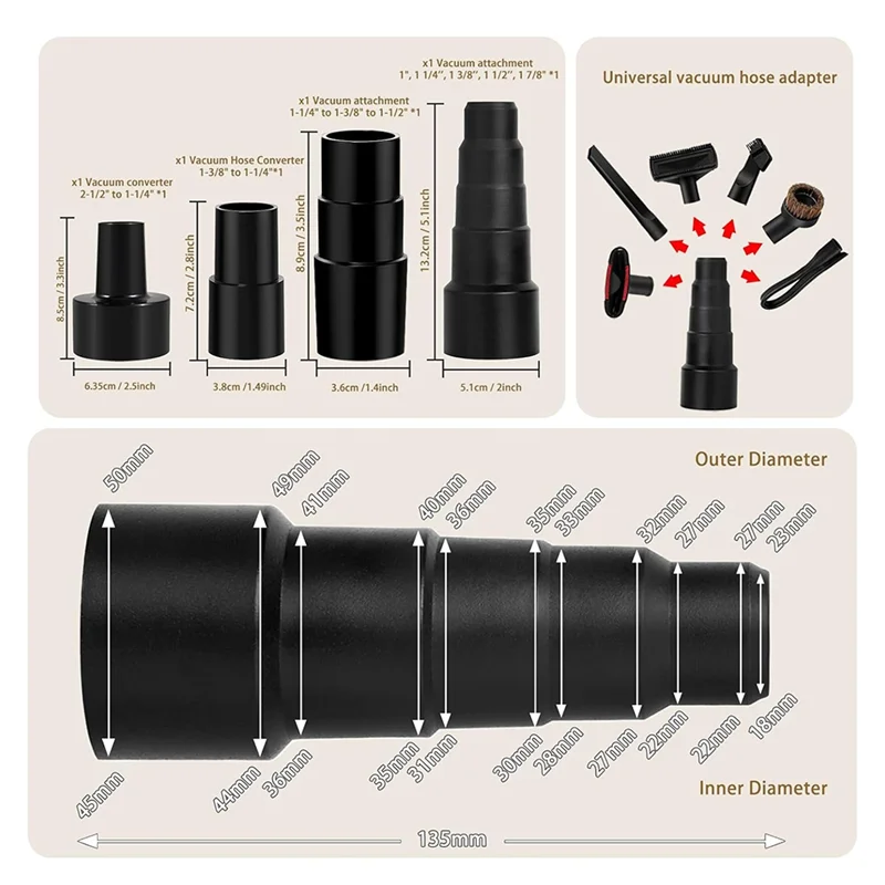 YCOC-12PCS Accessori per aspirapolvere universali 1-1/4In Accessori per aspirapolvere Spazzola Estensione Bacchetta Ugello Bocchetta per fessure Bagnato Asciutto