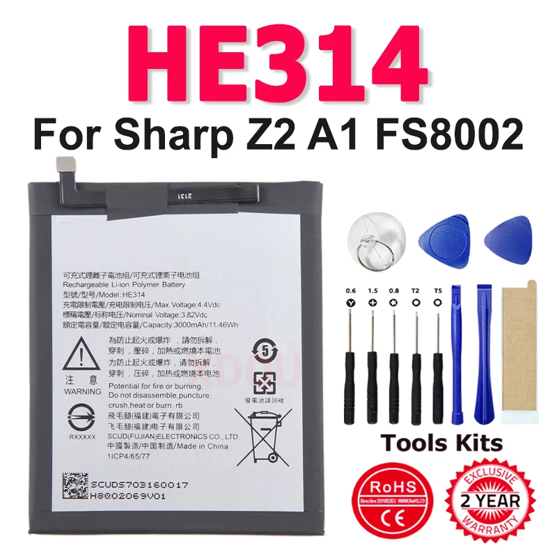 XDOU 3.82V 3000mAh HE314 Battery For SHARP AQUOS Z2 A1 FS8002 Mobile Phone + Tools