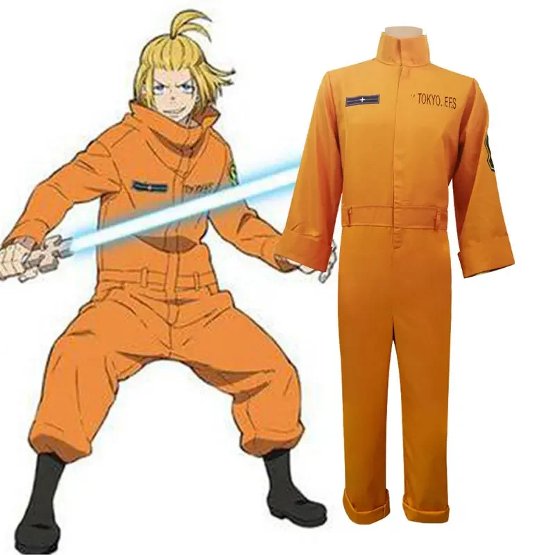 Fire Force Cosplay Costume Shinra Kusakabe Akiratu Oubi Maki Oze Jumpsuit Enen no Shouboutai Women Men Yellow Outfit