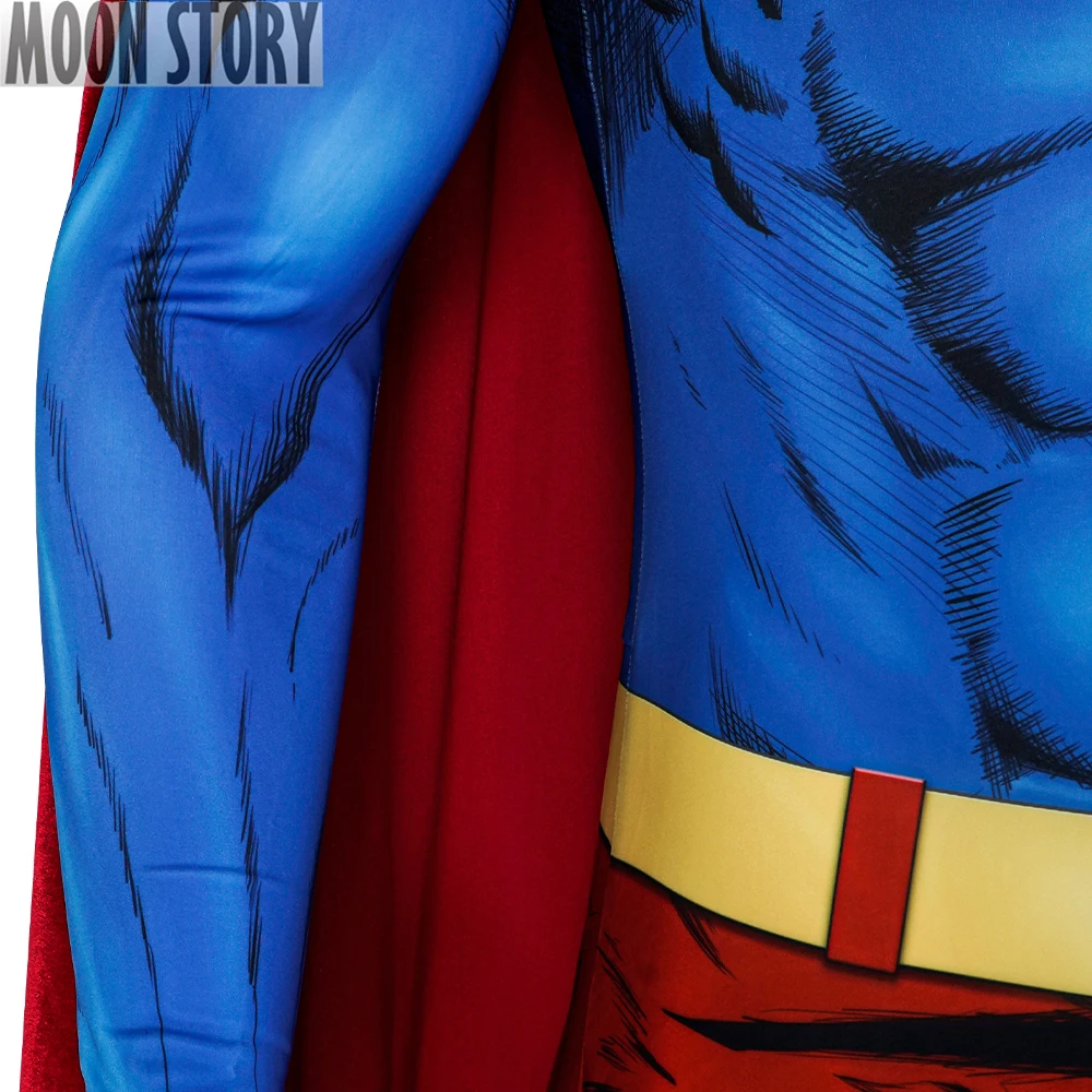 Comics Superhero Clark Kent Cosplay Costume Adult Man Zentai Blue Bodysuit Outfit 3D Print Jumpsuit Carnival Halloween Red Cloak