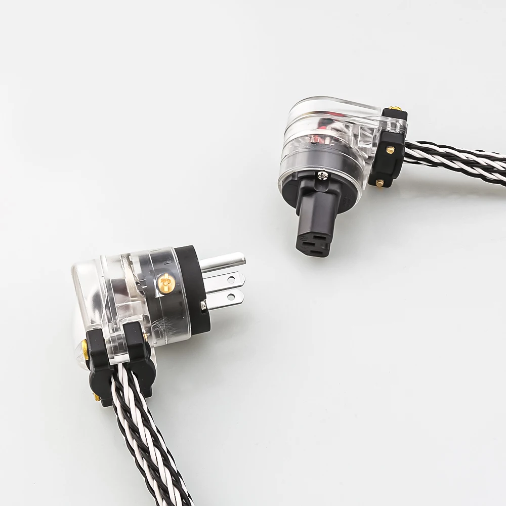 8 AWG OCC Silver Hybrid Power Cable High Quality EU/US HiFi Audio Power Cord with Right Angle Plug for Audio Equipment
