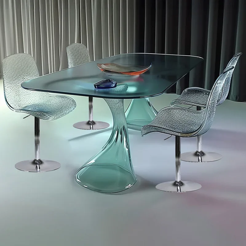 High-end hotel restaurant transparent resin creative personality glacier round rectangular dining table