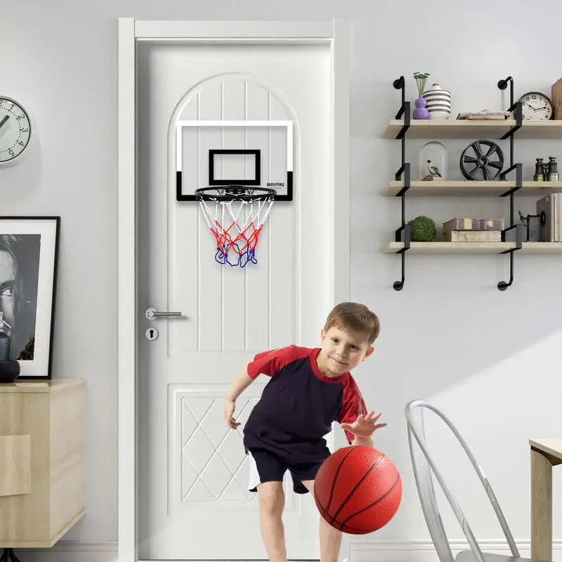 1Set Ring Basket Dalam Ruangan untuk Anak-anak Ring Basket Latihan Permainan Lucu dengan Tepi Breakaway yang Dapat Dilipat dan Perangkat Pengembalian Bola