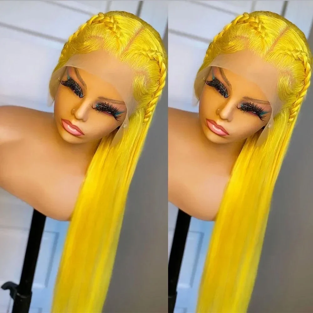 Yellow Straight  26Inch Long  Natural 180Density Preplucked Lace Front Wig For Women BabyHair Heat Resistant Glueless Daily Wig