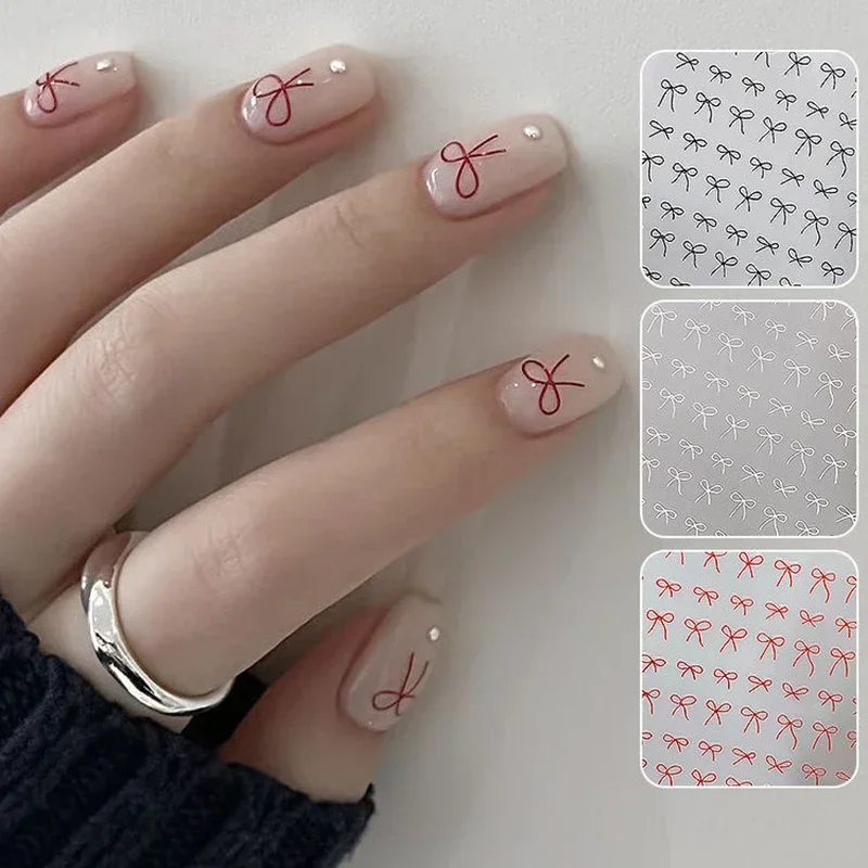 Wine Red Gilt Bow Nail Sticker Silver Gold Laser Nail Sticker Combination of Different Sizes Self-Adhesive Nail Art Decoration