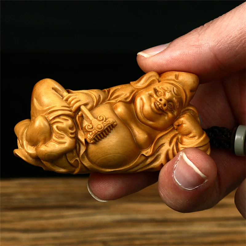 

Delicate Handmade Carving Chinese Fengshui Pig of God Collective Wealth Retro Boxwood Hand Piece Mascot Ornaments