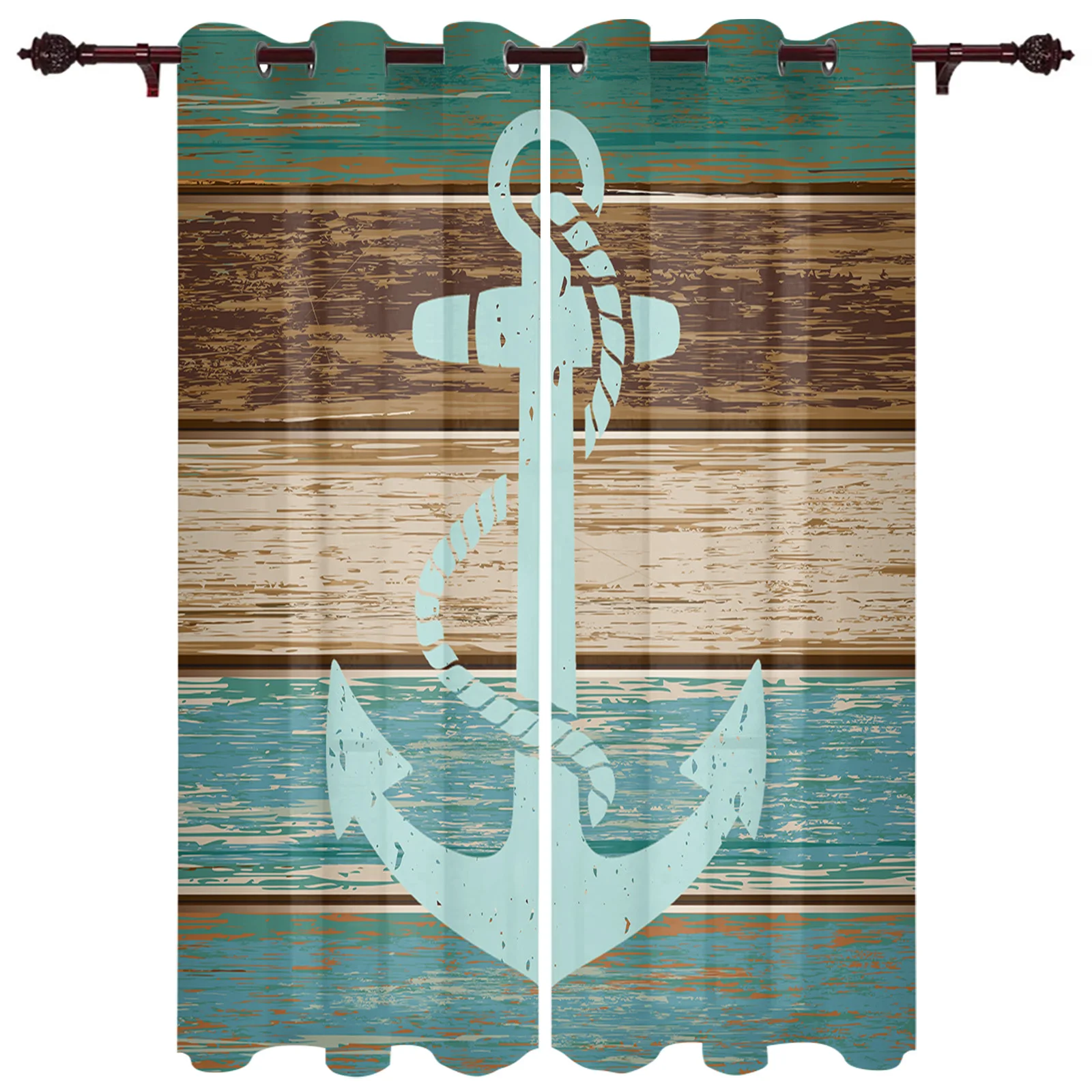 Marine Anchor Planks Retro Curtains for Bedroom Living Room Drapes Kitchen Children's Room Window Curtain Modern Home Decor