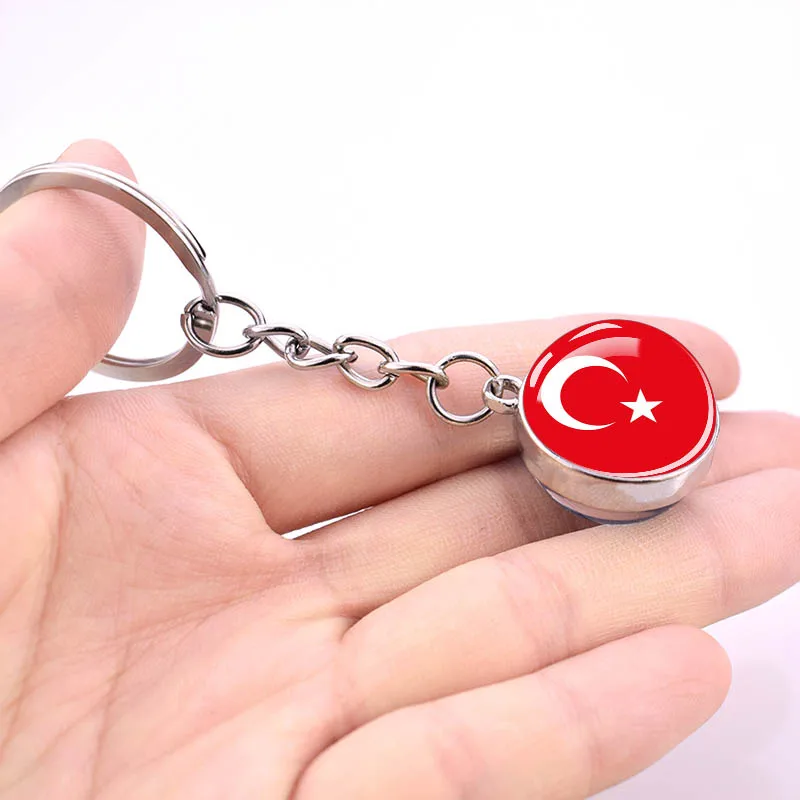 Turkey Flag Keychain Glass Rhinestone Wings Pendant Patriotic Souvenir Jewelry Accessory Key Chain for Car Keys Gift