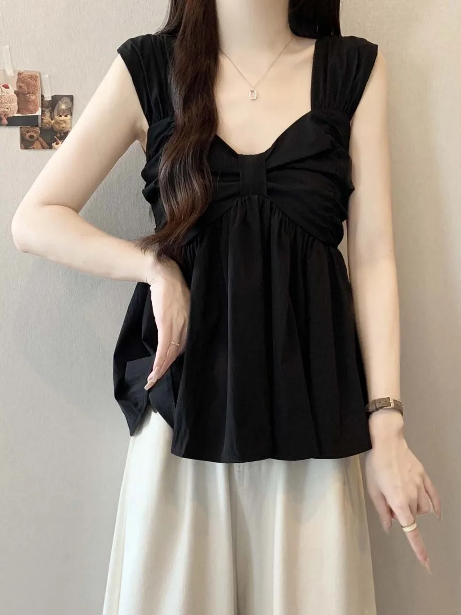 Gilet à bretelles à nœud bleu clair pour femmes, grande taille, gros MM, capable de l'âge, Svel, haut moelleux, vêtements d'extérieur, été