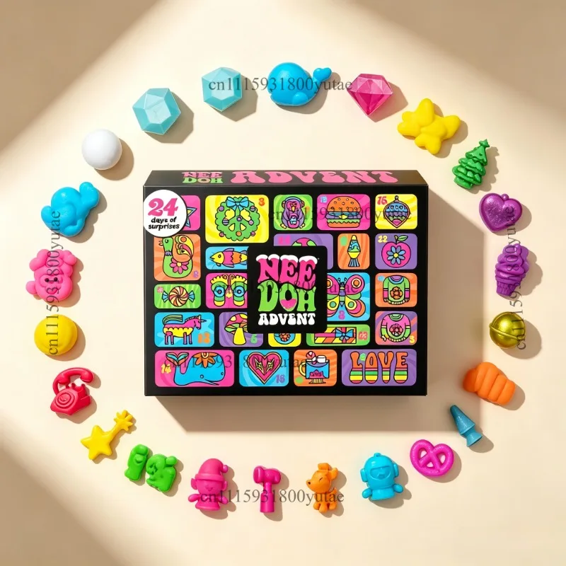 Weihnachts-Adventskalender Blindbox Needoh Nice Cube Squish Fidget Spielzeug Sensorisches Stressabbau-Anti-Angst-Weihnachtsgeschenk