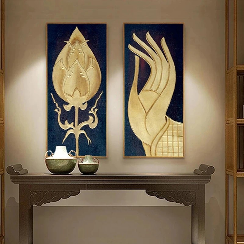 Large Gold Color Buddha Hand Diamond Painting Cross Stitch Embroidery Kit Diy Buddhist Meditation Diamond Mosaic Home Decor Gift