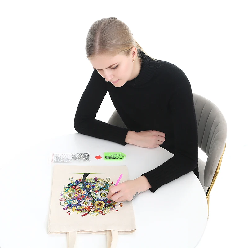 

5D DIY Diamond Painting Handbag Mosaic Drill Eco-friendly Shopping Storage Bags Cross Stitch Grocery Tote Home Craft Organizer