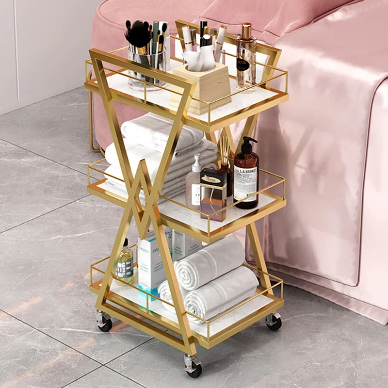 Professional Household Trolley Wheels Storage Auxiliary Trolleys Spa Rolling Utility Roulette 2-tier Nail Salon Furniture Cart