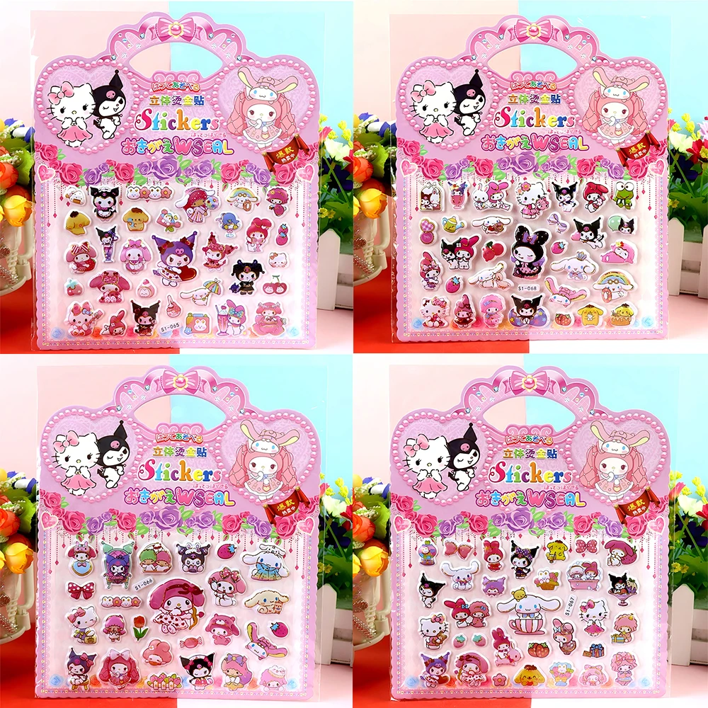

4pcs Cute Cartoon Sanrio Series Bubble Stickers Kawaii Kuromi Cinnamoroll Anime 3D Puffy Decal Laptop Guitar Diary Phone Sticker