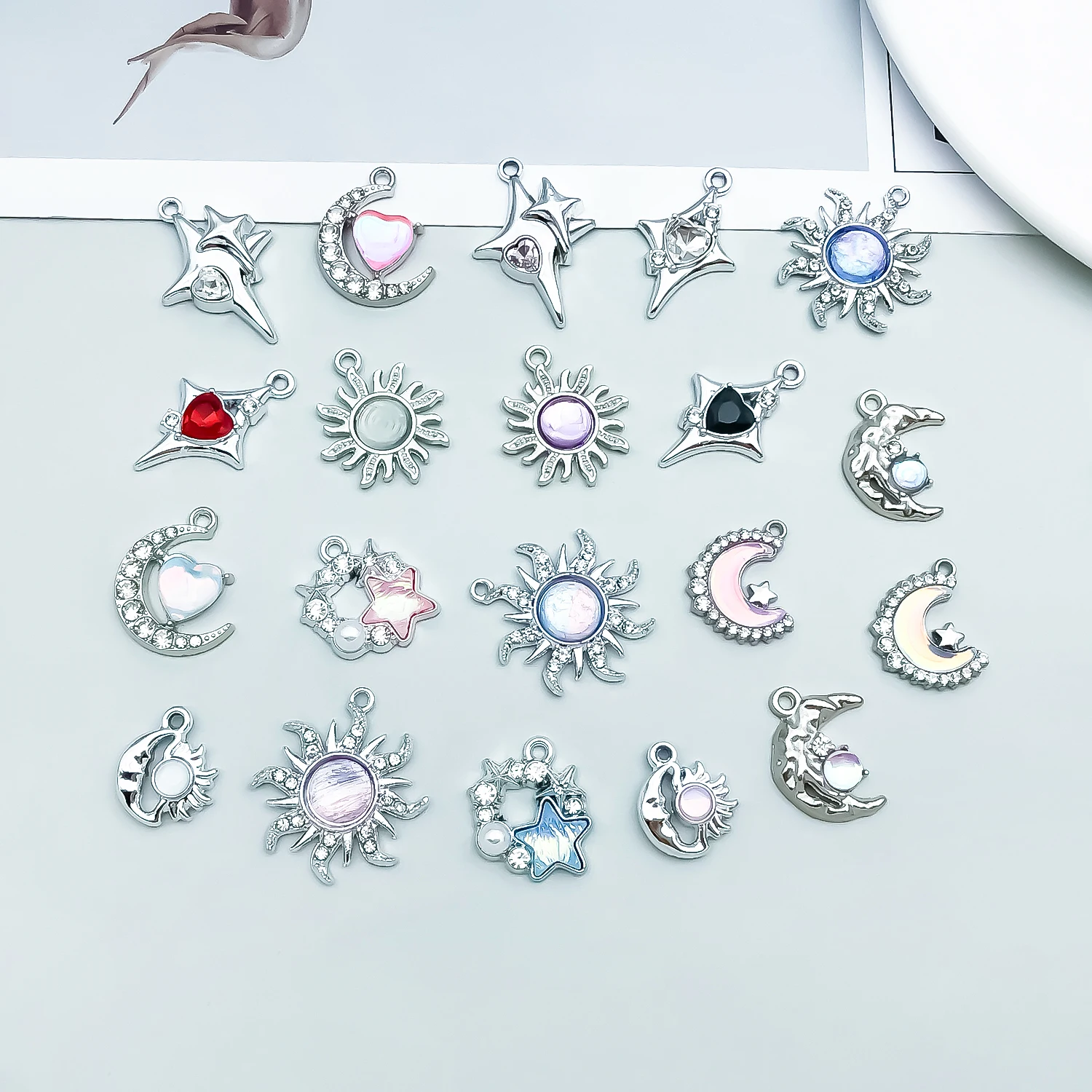 20pcs Alloy White K Stars Moon Sun Pendant Jewelry Making DIY Earrings Charms for Jewelry Bracelets Necklace