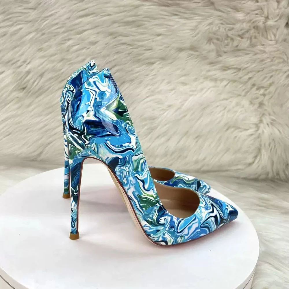 Women Marble Swirl Print Pointed Toe High Heels 8CM 10CM 12CM Super Stiletto Pumps Fashion Shoes for Party Evening Dress Shoes