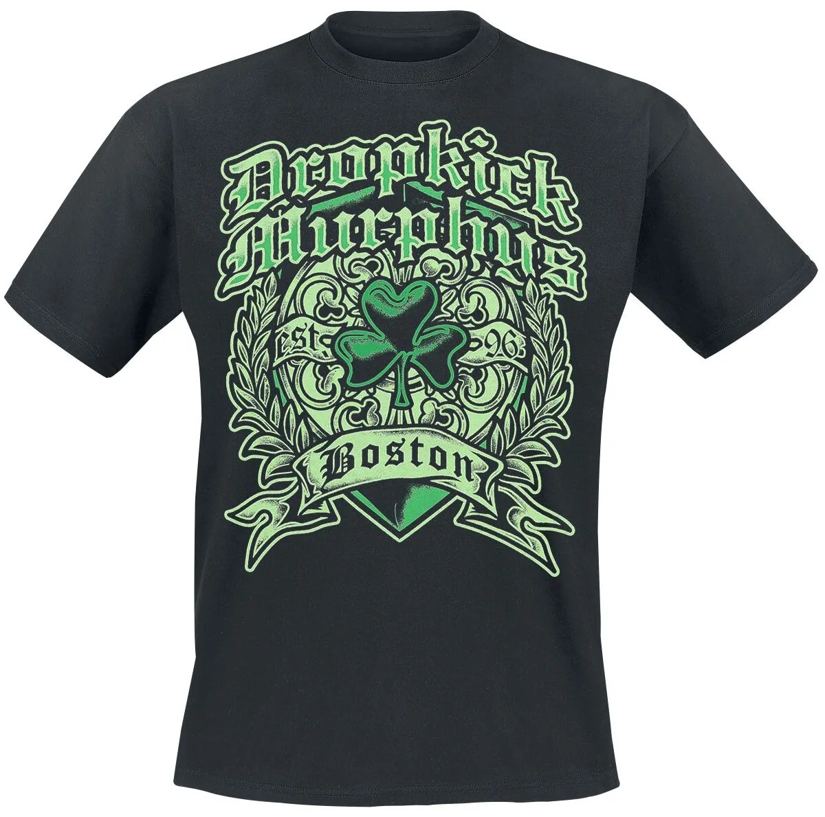 

Crew Neck T - Shirt with Dropkick Murphys Clover Boston Creative - Inspired Graphic Featuring Punk Art for Fans