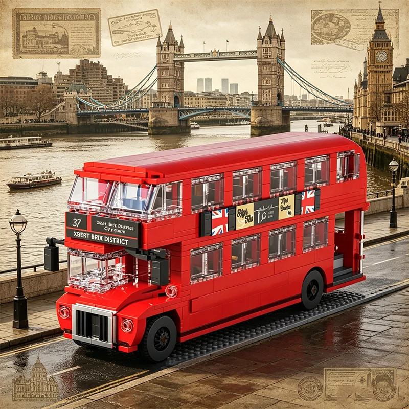 745PCS British Retro Double Decker Bus Building Blocks City Tour Bus Model Bricks Desktop Ornaments Puzzle DIY Toy Holiday Gift