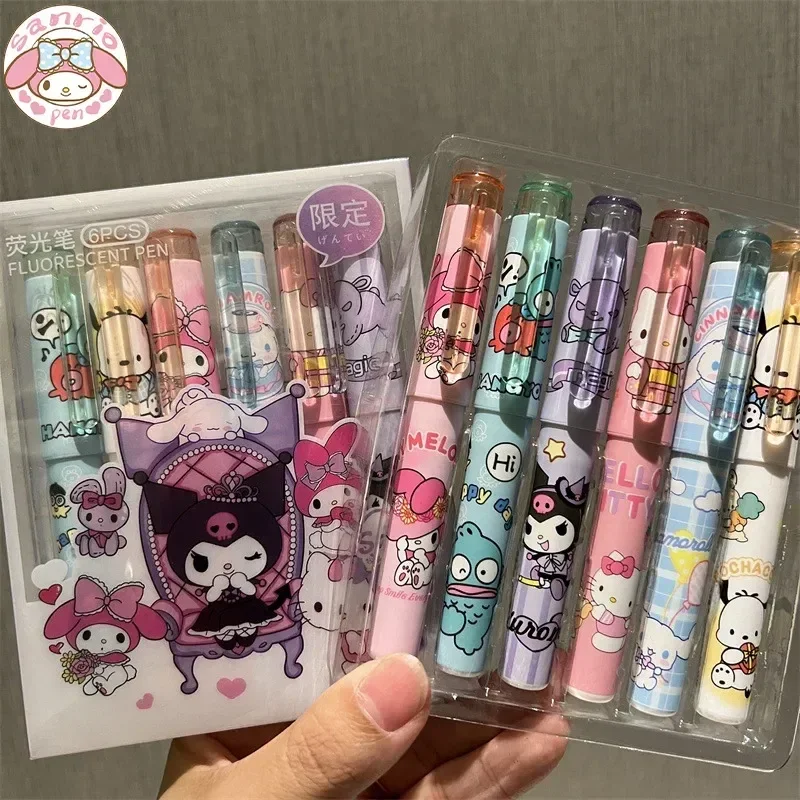 Sanrio 6 stücke Text marker neue Lolita Serie Hallo Kitty Kuromi niedlichen Graffiti Malerei Stifte Klassen zimmer Marker Student Briefpapier