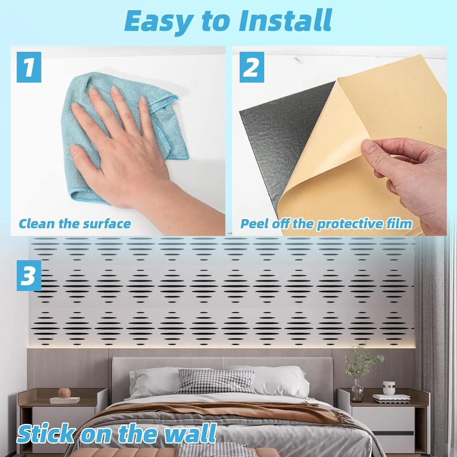 لوحات حائط صوتية ثلاثية الأبعاد مخرمة ذاتية اللصق من البوليستر عازلة للصوت لمعالجة جدار تسجيل الاستوديو المنزلي #2