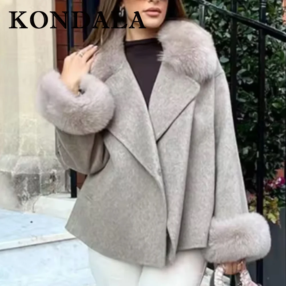 

KONDALA шикарный серый расклешенный воротник элегантное винтажное зимнее женское пальто мода 2025 повседневная современная осенняя уличная женская верхняя одежда
