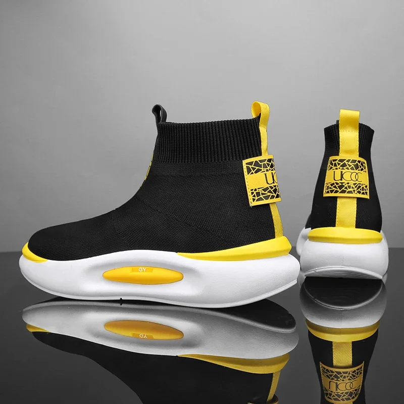 2025 Spring New Mens Casual Shoes Fashion High Elastic Socks Male Sneakers Comfortable Breathable Solid Color High-top Man Shoes