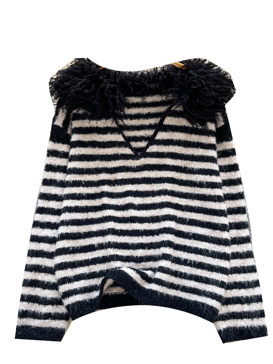 Dongda Gate سترة نسائية محبوكة فضفاضة V-Ne لون Blo شريط Faion خريف شتاء دافئ حراري طويل Sve