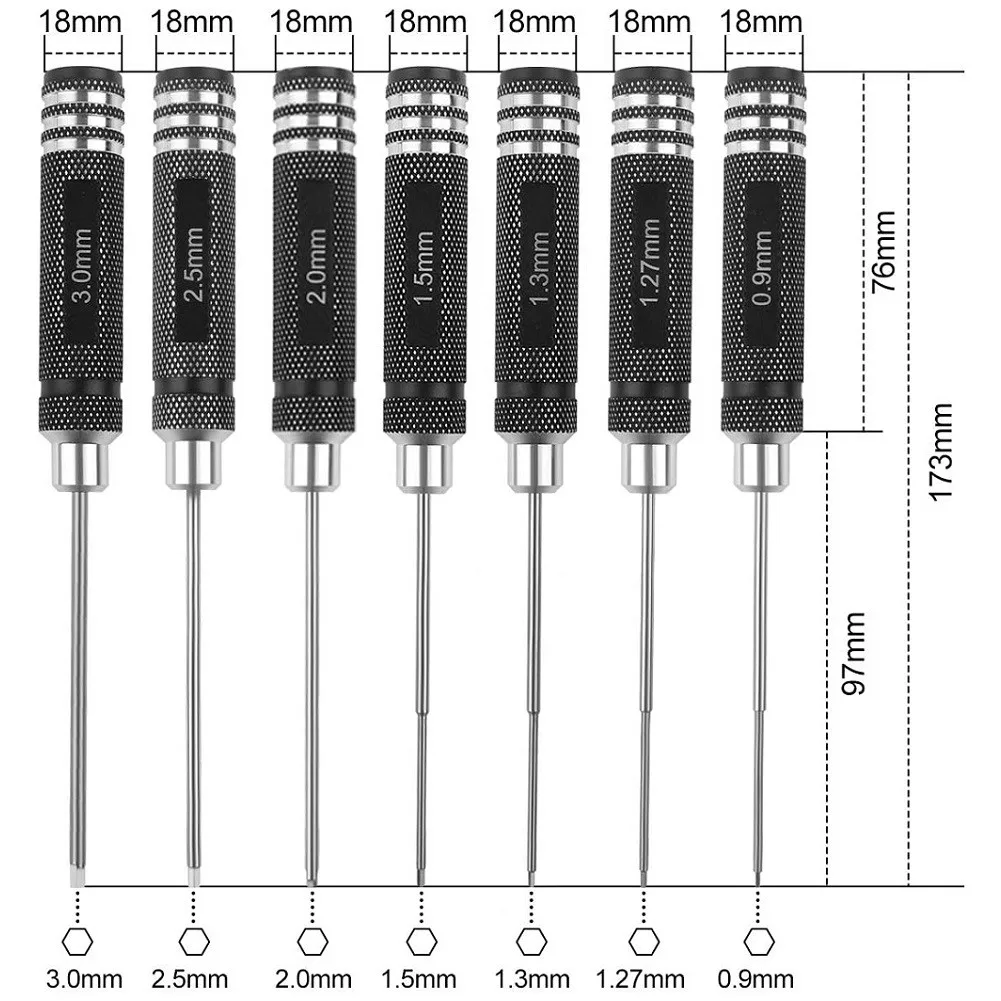 7PCS HSS Hexagon Wrench Screwdrivers Tools 0.9-3.0mm For RC Model Screw Driver Hexagon Wrench