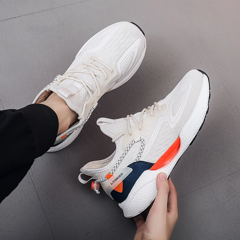 

Мужские кроссовки, модные повседневные спортивные туфли с сетчатым верхом и дышащими шнурками на плоской подошве с низким берцем и круглым носком