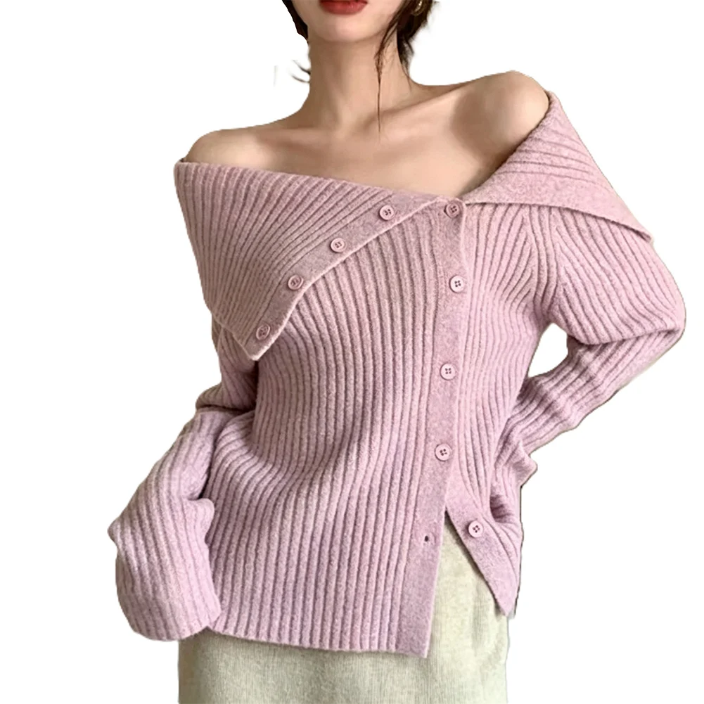 Solid Color Outerwear Women Knit Cardigan For Daily Commute Polyester Fabric Medium Elasticity Four Season Suitable