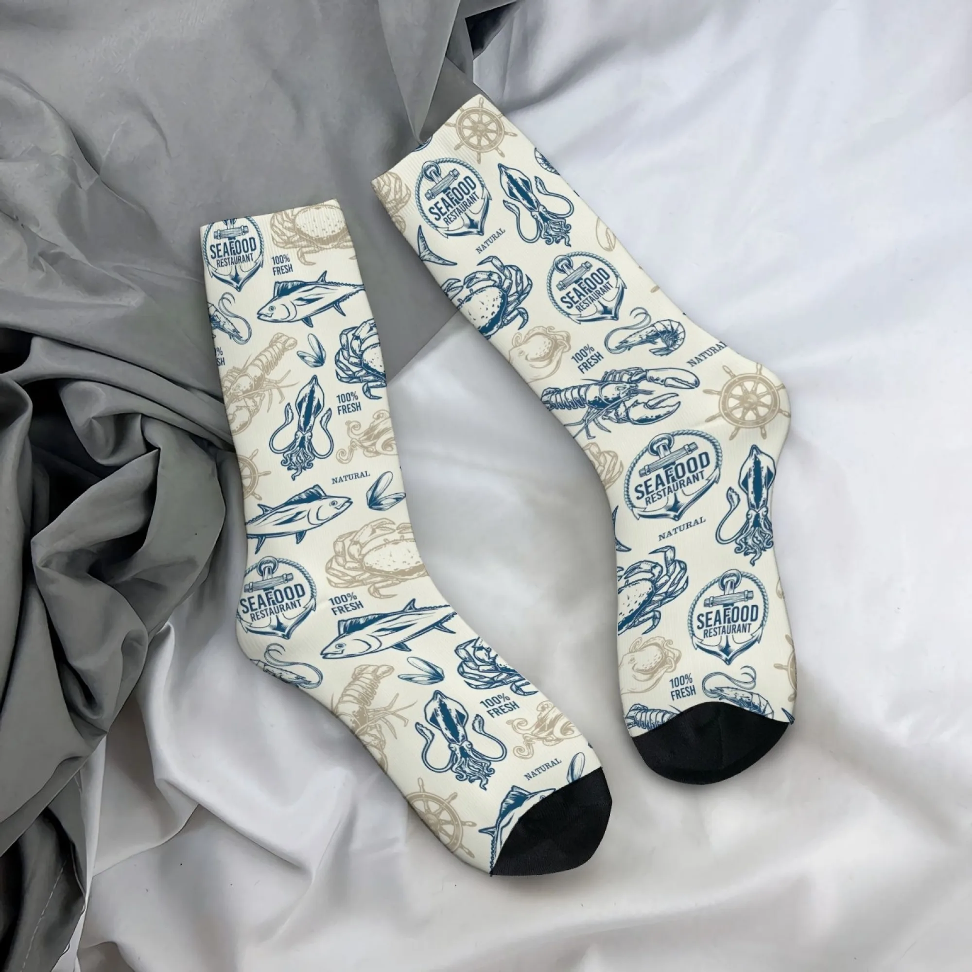 

Funny Seafood Restaurant-Themed Socks Retro Fashion Men's Socks Comfortable Non-Slip Casual Sports Socks Novelty Party Gifts